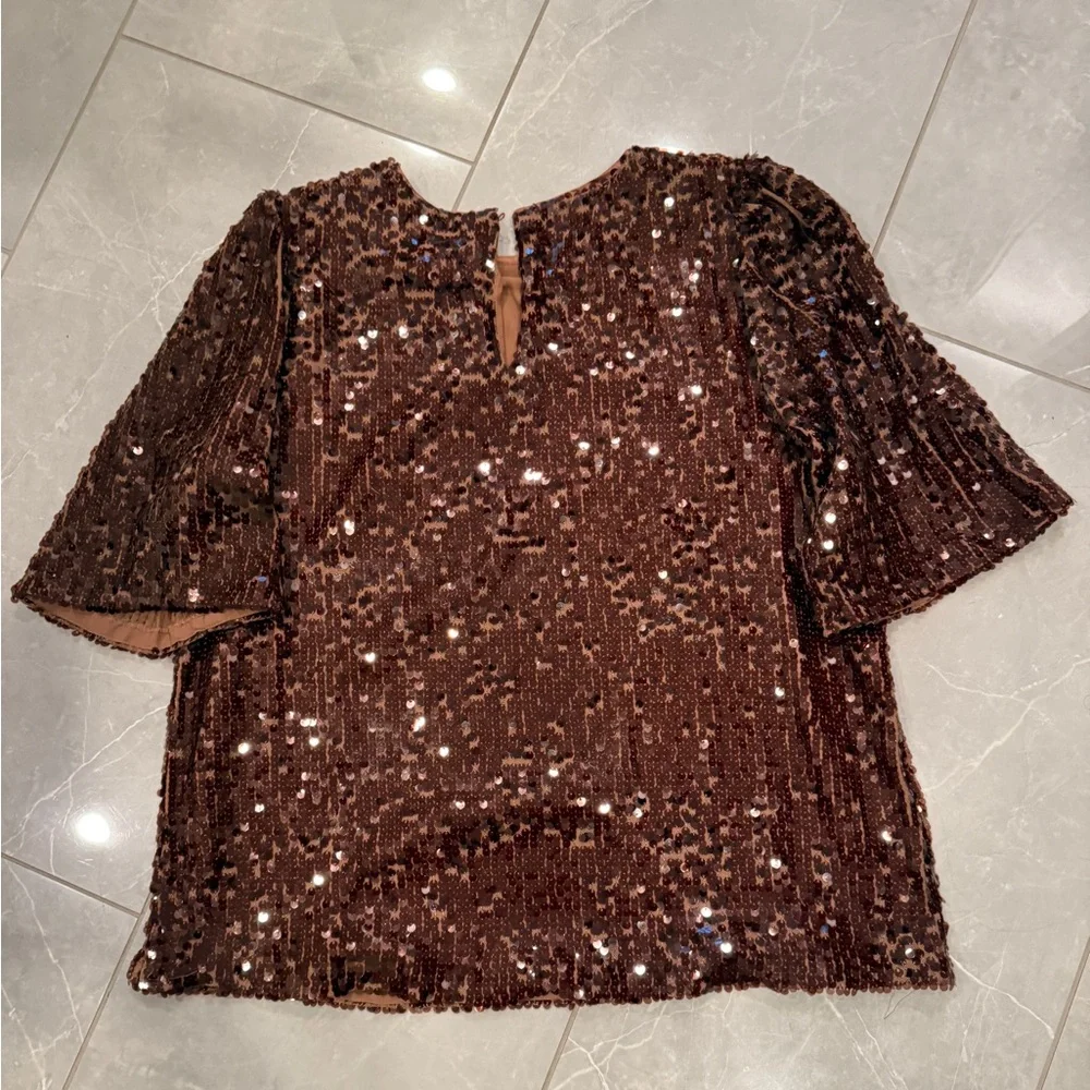Loft, brown sequins top! Size medium. Worn once! - Picture 3 of 4
